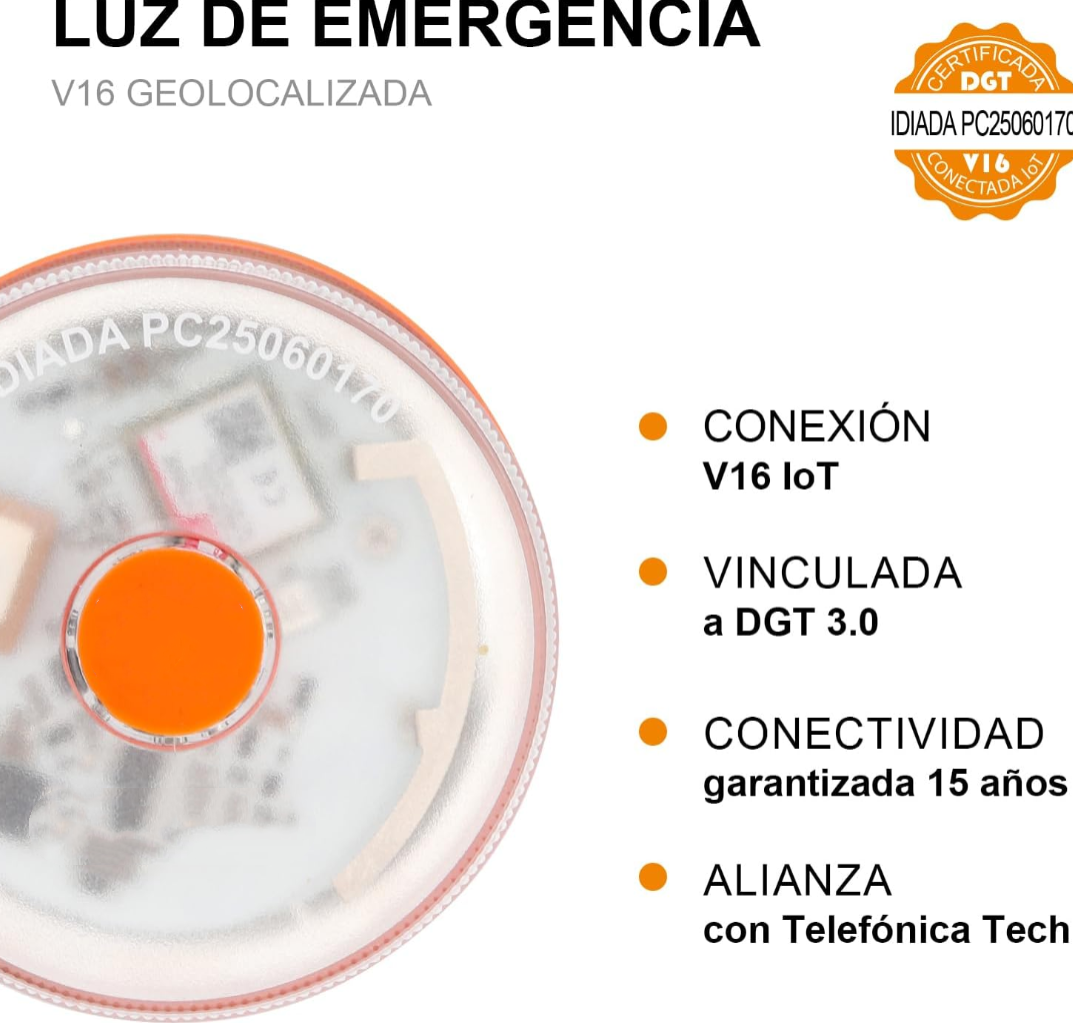 DarkFairy Luz de Emergencia V16 Aprobada por la DGT con Geolocalización 3.0 – Señalización de Ubicación para Automóviles, Plan de Datos Incluido – Base Magnética IP54 – Cumple con la Normativa 2026.